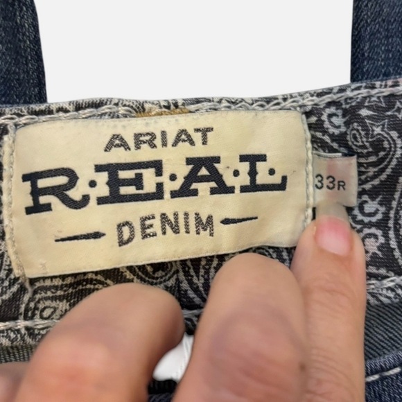 Ariat REAL Jeans Women's 33R Blue Mid Rise Boot Cut Rainstorm Whipstitch Western - Picture 8 of 10